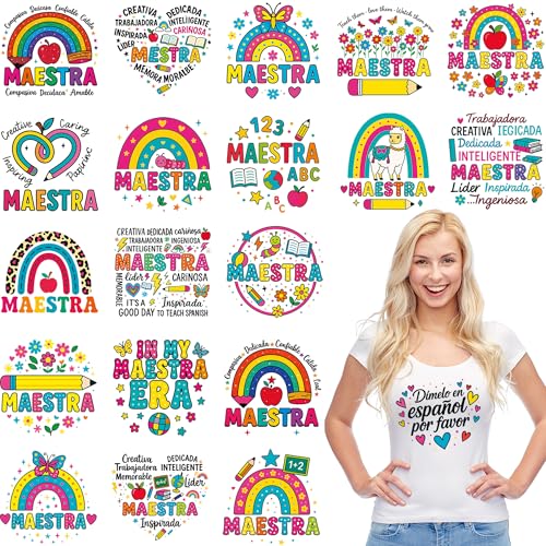Spanish Teacher DTF Transfers Ready to Press, Iron on Decals for T-Shirts - color: Teacher930