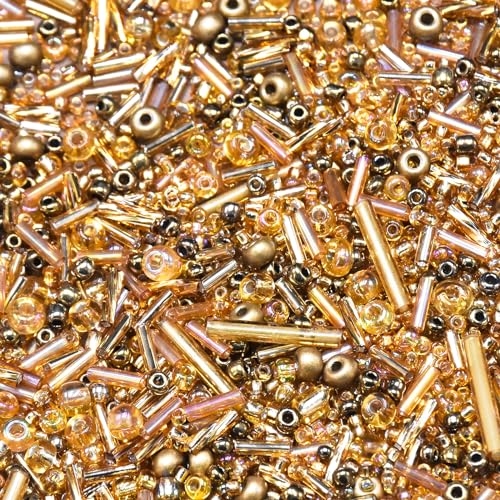 2000PCS Mixed Glass Bugle Beads Glass Gold Seed Micro Tube Bead 1.5-4.5mm Small Gold Embroidery Beads for Jewelry Making