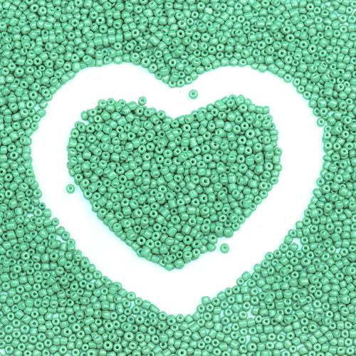 Legefo 4mm Glass Seed Beads Bulk, Light Green 6/0 Small Mini Pony Seed Beads, Tiny Round Craft Bead for Bracelet Necklace Wrist Jewelry Making Beading Weaving DIY Crafts Supplies, 1000pcs - color: Light Green