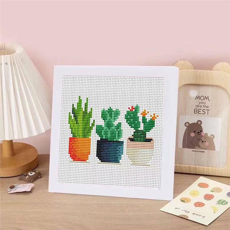 Tiwabb Succulent Stamped Cross Stitch Kits for Adults Beginners with Frame - color: Plant Cross Stitch with Frame