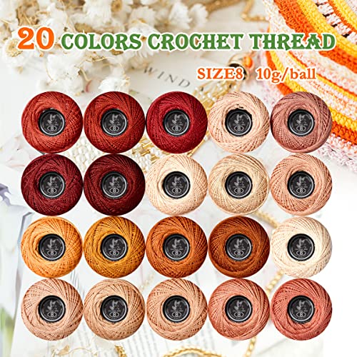 Soft 20 Colors Classic Crochet Thread 20 Pack,100% Cotton (Golden Brown-977-3064) - color: Golden Brown Series