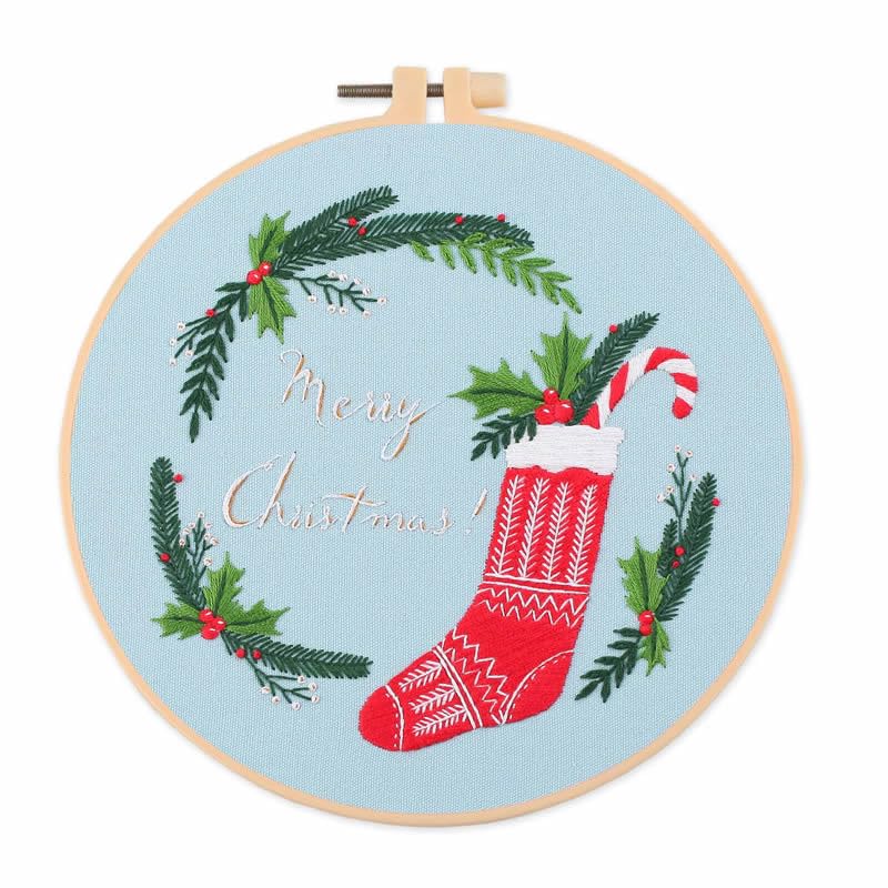 Amiiba Embroidery Starter Kit with Merry Christmas Pattern, DIY Full Range Stamped Embroidery Cross Stitch Kits for Beginners Adults (Merry Christmas) - color: Merry Christmas
