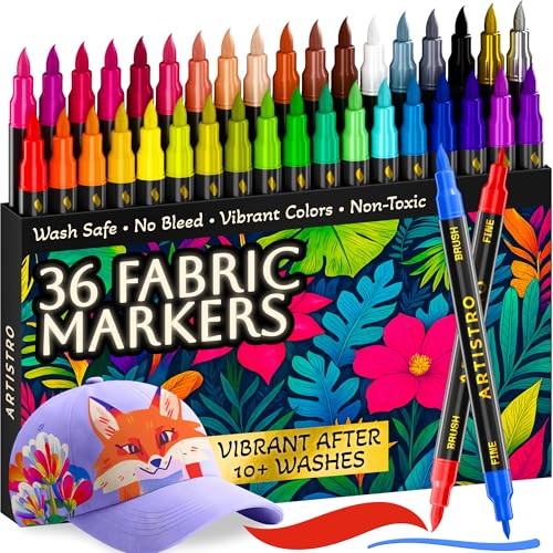 ARTISTRO 36 Fabric Markers for Clothes and Textiles - Acrylic Paint Pens - size: Pack of 36