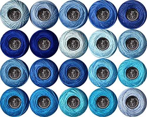 Soft 20 Colors Classic Crochet Thread 20 Pack,100% Cotton (blue-800-159) - color: blue Series