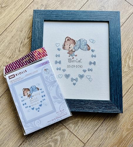 RIOLIS 1124 Boys Birth Announcement Counted Cross Stitch Kit 7 x 9.5 in - style: Boys Birth Announcement 1124