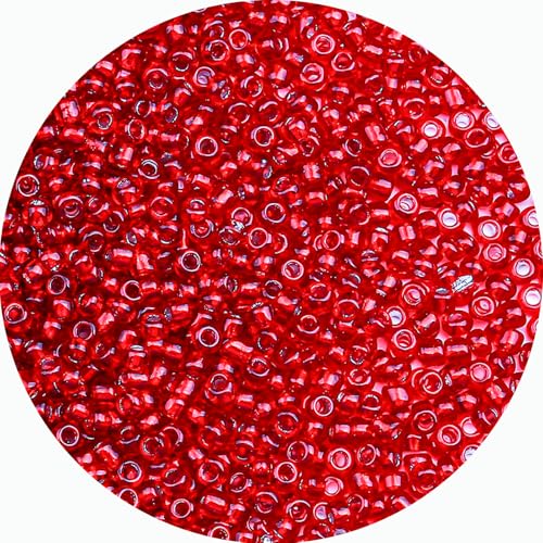 Legefo 4mm Glass Seed Beads Bulk, Red with Silver 6/0 Small Mini Pony Seed Beads, Tiny Round Craft Bead for Bracelet Necklace Wrist Jewelry Making Beading Weaving DIY Crafts Supplies, 1000pcs - color: Red with Silver