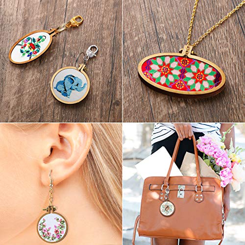 Syhood 16 Sets Mini Embroidery Hoops Small Wooden Ring Round Oval
