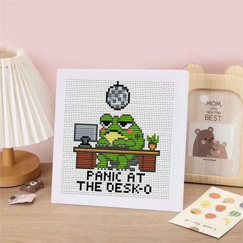 Tiwabb Frog Stamped Cross Stitch Kits for Adults Beginners with Frame - color: Frog Cross Stitch with Frame