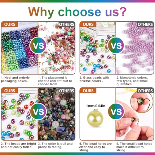 XSEINO About 1200+ PCS 6mm Imitation Pearl Style Glass Beads Bracelet Making Kit, 24 Assorted Colors Imitation Pearl Series Crystal Beads for Jewelry Making and DIY Crafts, Friendship Bracelets - color: Pearl Glass Beads