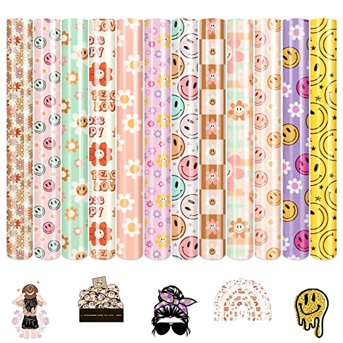 Tintnut Daisy and Smiley Heat Transfer Vinyl,12 Pcs 12×10in Iron on Vinyl - color: Yellow