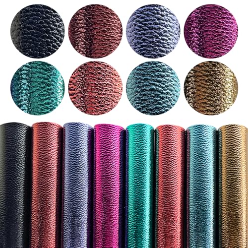 8 Pcs Metallic Lichi Texture Faux Leather Sheets, 8.3" x 11.8" Shiny Colored PU Leather for Hair Bows Jewelry Making - color: Lychee-colorful