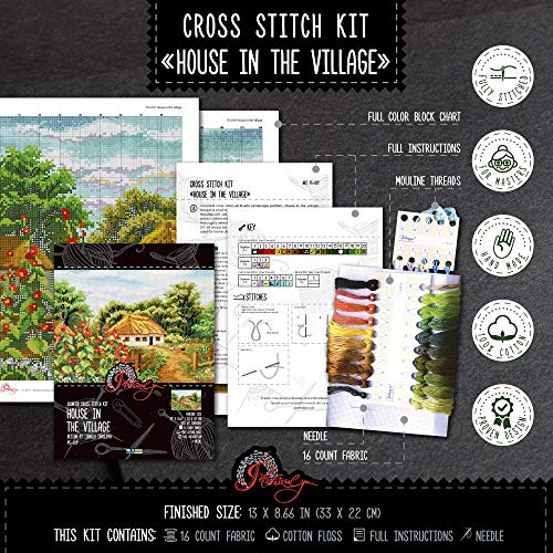 Povitrulya House in the Village - Counted Cross Stitch Kit, 14 Count Aida Cloth, 13" х 8.66" - color: House in the Village