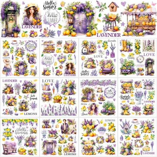 BBTO 12 Sheets Rub on Transfers for Crafts Wood Furniture DIY, 5.5" x 5.7" - style: Lemon