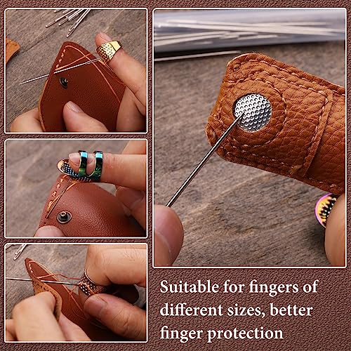 33PCS Sewing Thimble Set, Adjustable Metal & Leather Finger Protectors - color: 33PCS