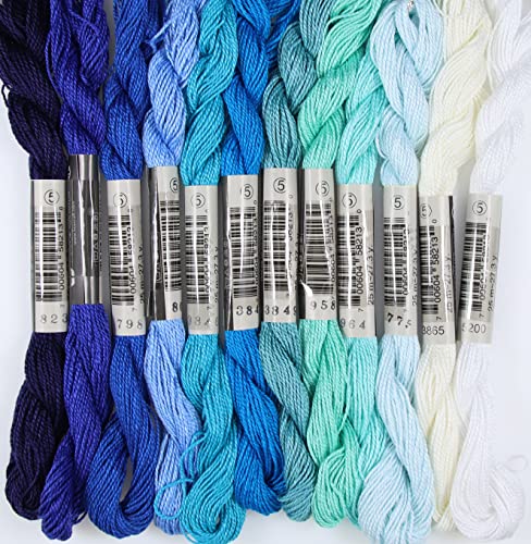 KCS 328 Yards(300 Meters) Mercerized Pearl Cotton Crochet Needlepoint Thread,Size 5, 12 skeins,Mixed Color 03 - color: 12color03, size: 12 skeins