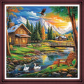 Funchey Counted Cross Stitch Kits for Adults Needlepoint Kits Unprinted Cross Stitching Embroidery Kit 11CT Cross Stitch Supplies-Stream Home Scenery 18x18 inch - color: ArtsKits25