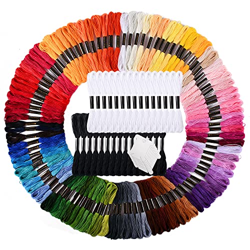 VICOVI Friendship Bracelet String Kits, 100 Colors Embroidery Floss and 15 Skeins White & 15 Skeins Black Color, 10 Pcs Plastic Floss Bobbins for Cross Stitch Threads Bracelet Yarn Craft Floss - color: 100 multicolor + 30 White&Black