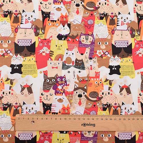 Lemon Fish Cat Print Cotton Fabric Fat Quarter Bundles - Soft Quilting Fabric Material for Sewing, Crafts, Pet, Bags, Upholstery, and Doll Clothes, 6 pcs 15.7" x 19.7" Pre Cut - color: Cartoon