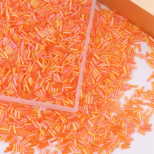 4000 Pcs Tangerine Orange Glass Bugle Beads, 2 x 7 mm Embroidery Beads, Small Long Tube Seed Beads for Embroidery Craft Jewelry Making - color: Tangerine Orange