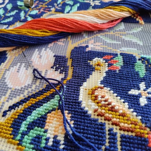 Brvsk Tapestry Needlepoint Kit for Adults and Beginners — Birds 16″ × 16″ with Clear, Precise Printed Design on Cotton Canvas; Includes 2 Needles, Yarn, and Easy-Read Chart - color: Birds