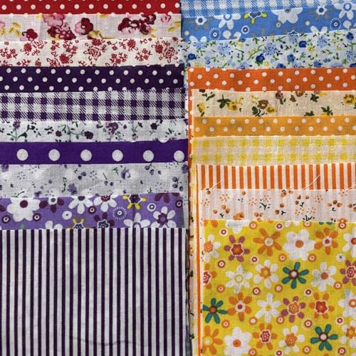 42PCS Quilting Cotton Fabric Squares, Floral Pattern 5x5 Inch Pre-Cut Bundle, 100% Woven Cotton, Multicolor Patchwork for DIY Sewing, Crafts