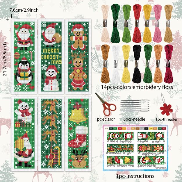 INFUNLY 6pcs Christmas Cross Stitch Bookmark Kits Snowman Embroidery Bookmark Kit with Instructions Santa Claus Handmade Cross Stitch Set Pre-Printed Deer DIY Bookmark-Kits for Adults Book Lovers - style: Christmas Snowman