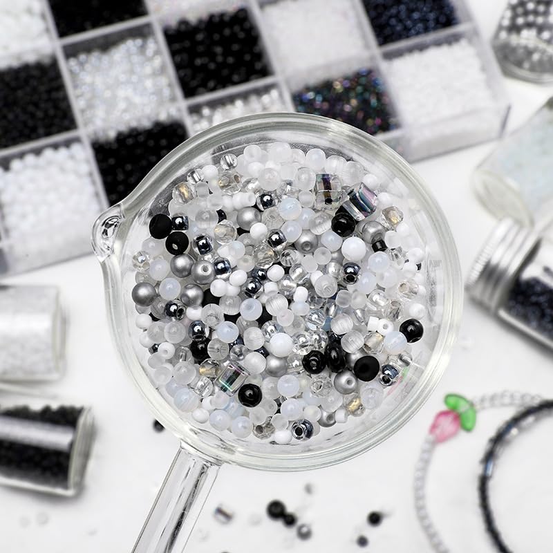24 Grid Black Glass Seed Bugle Tube Beads Kit for Jewelry Making DIY Craft - color: black, size: 24 Grid