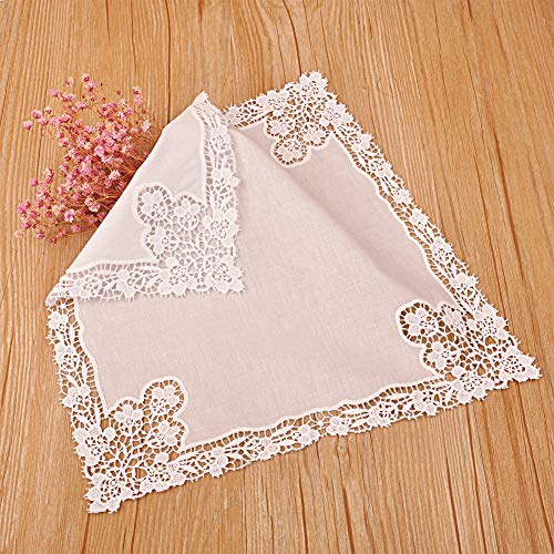 Milesky White Wedding Handkerchief Pure Cotton, Soft Ladies Hanky with Crochet Lace - color: Ch08