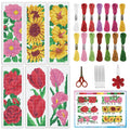 INFUNLY 6pcs/Set Large Roses Cross Stitch Bookmarks Kit Sunflower Tulip DIY Stamped Embroidery Bookmark Calla Lilies Flower Handmade Cross Stitch Bookmark with Backing Felt Instruction for Book Lovers - style: Large Flowers