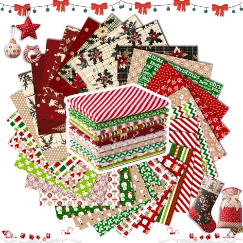 Tatuo 30 Pcs Christmas Cotton Fabric Squares 10 x 10 in Patchwork Fabric - style: Classic Christmas