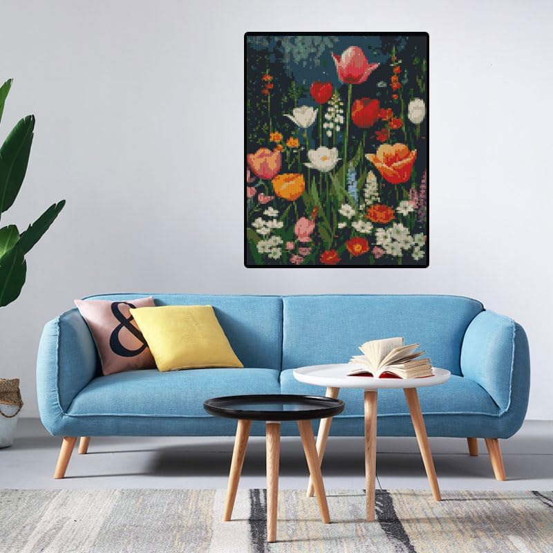 MYBISYMQQ Flower Stamped Cross Stitch Kits, DIY Flowers Cross Stitch Ornament Kits for Adults Beginners, Counted Embroidery Needlepoint Kits Home Decor 15.7x11.8 inch - color: D045