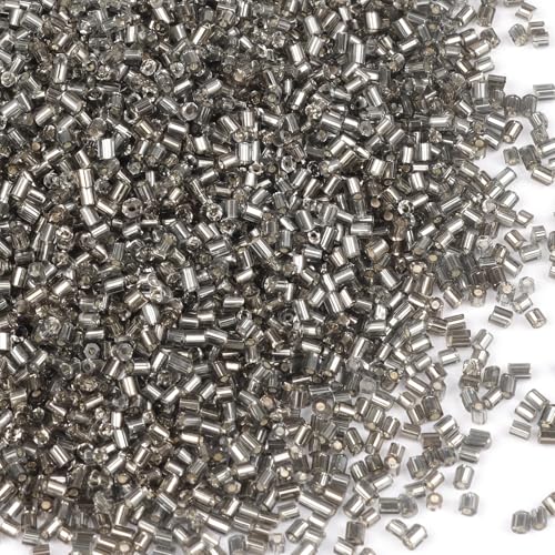6000pcs Grey Bugle Beads Bulk, Embroidery Tube Short Beads for Jewelry Making, Bracelet,Necklaces Supplies,Craft DIY(3x2mm) - color: Grey