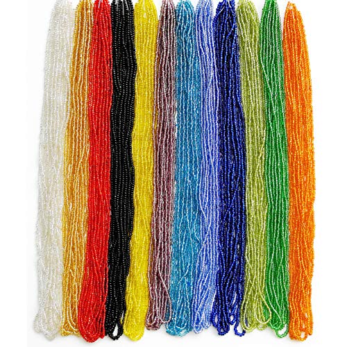 11/0 Glass Seed Beads 1 Hank 3 Meters (12 String Hanks,Total 12 Colors) Glass Silver Lined - color: 12 Colors