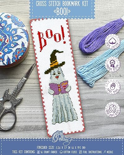 Povitrulya Boo! Halloween Counted Cross Stitch Bookmark Kit - DIY Embroidery Set for Adults - color: Boo!