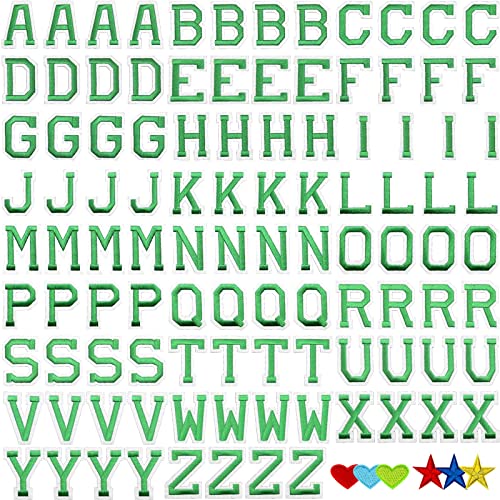 Jongdari Iron on Letters, 110 Pcs Alphabet Patches, Decorate Repair Letter Patches for Clothing Shirts Jackets Hats Jeans Shoes Bags (Green) - color: Green, size: 104 Letters + 6 Patches
