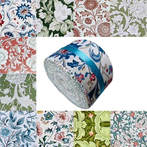 100% Cotton Jelly Roll Fabric Strips for Quilting and Sewing-Morris A - color: Morris a