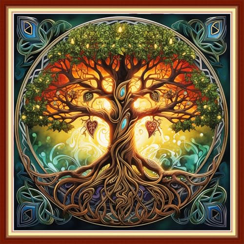 Joyhoor Stamped Cross Stitch Kits for Beginners, Needlepoint Kits for Adults, 11CT Counted Embroidery Kits-Magic Tree 18x18 inchs - color: Artstyle25