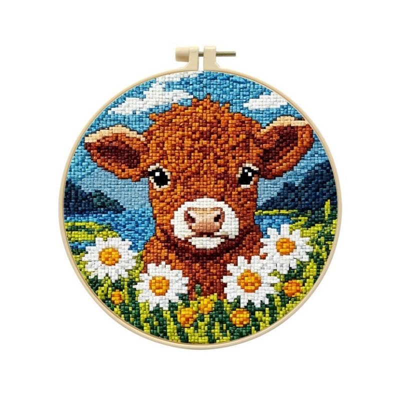 LSLFQYQSK Beginners Embroidery Kits - Small Animal DIY Cross Stitch Kits,Including,Stamped Flower Patterns,Hoop,Color Threads,Tools (Style C) - style: Style C