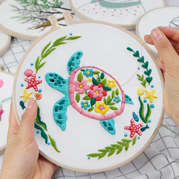 Louise Maelys Sea Turtle Embroidery Kit for Beginners - color: turtles