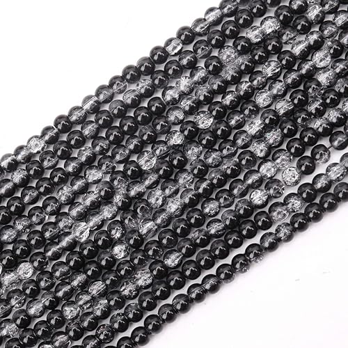 400PCs 4mm Black Crackle Glass Beads Bulk, Round Smooth Hole Glass Crystal Beads for Jewelry Making, DIY Bracelets, Necklaces, Bag Charms, Keychains and Craft Projects - color: Black Crackle, size: 4MM