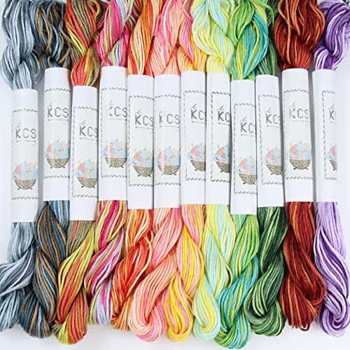 KCS Big skeins of 25 Meters Size 25 Color Variegated Cross Stitch Stranded Threads,12 skeins,14 - color: 12skeins14, size: 12 skeins