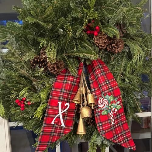 Christmas Wreath Sash with Embroidered Letter and Holly Design Fall Wreath Bow Monogram Letter Elegant Christmas Garland for Front Door Porch Or Fireplace Mantle (D) - color: D