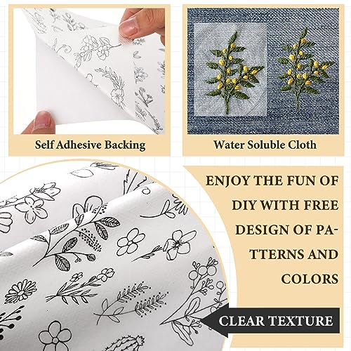 Lyrow 122 Pcs Water Soluble Stabilizer for Flower Pattern Stick and Stitch Embroidery Paper Wash Away Embroidery Stabilizers Tear Away Patterns for Hand Sewing Lover