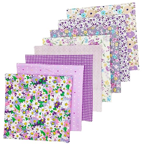 8 pcs/lot Fabric Bundles Top Cotton 19.69" x 19.69" (50cm x 50cm) Quilt, Pre-Cut Squares Sheets for Patchwork Sewing Quilting Crafting, Purple Floral. - color: M-8