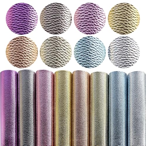 8 Pcs Metallic Lichi Texture Faux Leather Sheets, 8.3" x 11.8" Embossed Pattern PU Leather for DIY Earrings Keychains Pouches - color: Lychee