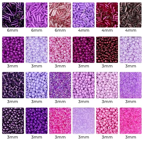 7500Pcs Purple Glass Seed & Tube Bugle Beads Kit for Embroidery and Craft - color: G-Purple