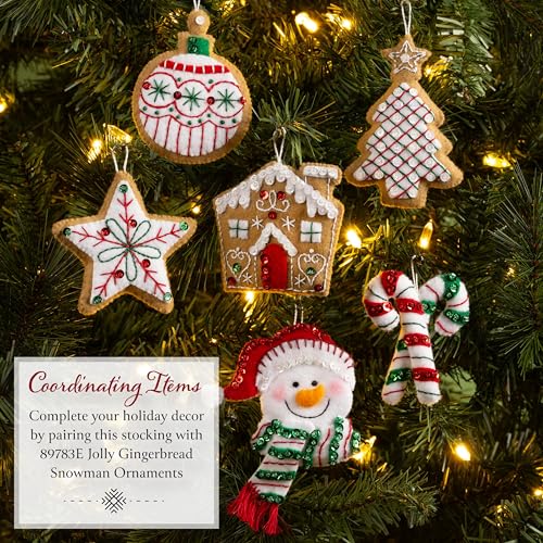 Bucilla Felt Applique 18" Stocking Making Kit, Jolly Gingerbread Snowman, Perfect for DIY Arts and Crafts Projects - style: Stocking