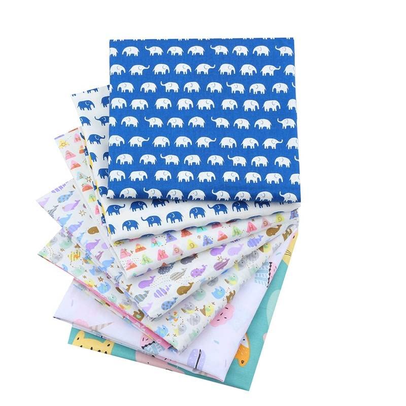 AMORNPHAN Fish and Elephant Animal Cartoon Printed 100% Cotton Quilting Bundles Fabric for Patchwork Needlework DIY Sewing Crafting Precut Face Mask 16x20 Inches (40x50cm.) Set of 7 Pieces (Elephant) - color: Elephant