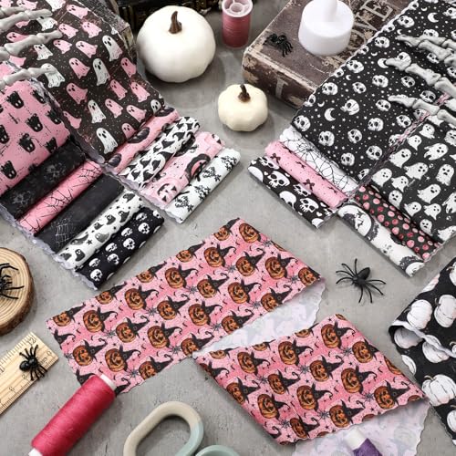 Hosuly 40 Pcs Pink Halloween Fabric Jelly Quilting Strips Roll - color: Retro Pink Halloween