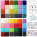 48000-Piece 2mm Seed Beads & Alphabet Beads Kit – 12/0 Ultra-Fine Jewelry Making Supplies, Including Elastic String, Earring Hooks & Clasps – All-in-One DIY Craft Set for Bracelets & Necklaces - size: 2mm